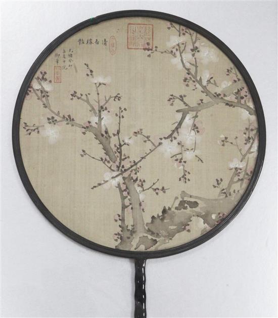 Two Chinese painted silk rigid circular fans, Guangxu period (1875-1908),